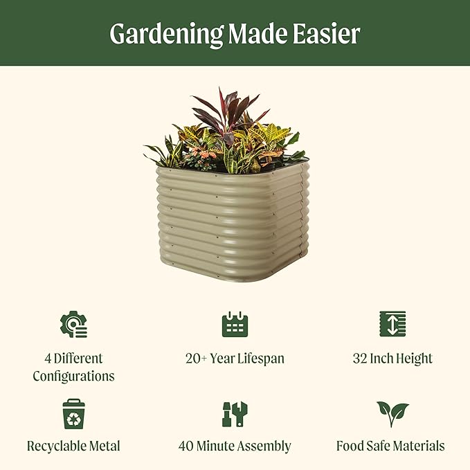 32" Extra Tall Raised Garden Bed Kits, 3.5 x 3.5 x 2.7ft Raised Planter Box Outdoor, 2 x 5 x 2.7ft Deep Root 4 in 1 Modular Metal Raised Beds for Gardening Vegetables Flowers Fruits - British Green