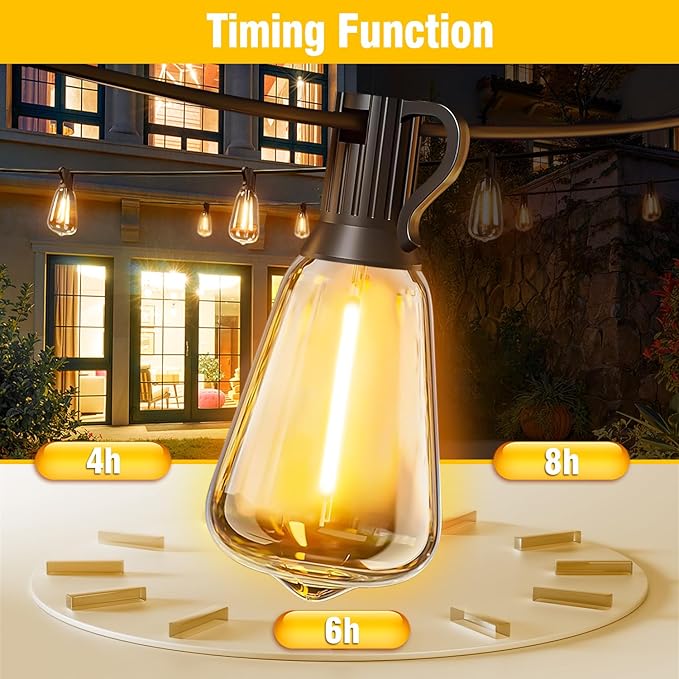 Solar String Lights Outdoor Waterproof Lights with Remote & Timer, LED Shatterproof ST38 Bulbs, USB & Solar Powered Patio Lights for Backyard, Porch, Garden, Wedding, Christmas Decor (50FT)