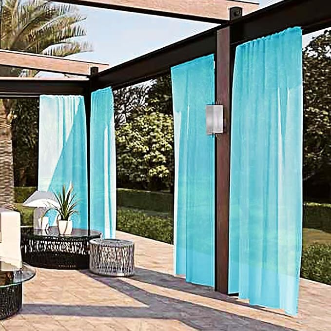 SpaceDresser Waterproof Outdoor Sheer Curtains for Patio - 2 Panels Rod Pocket Indoor Voile Sheer Curtain for Living Room,100W x 96L inch, Aqua