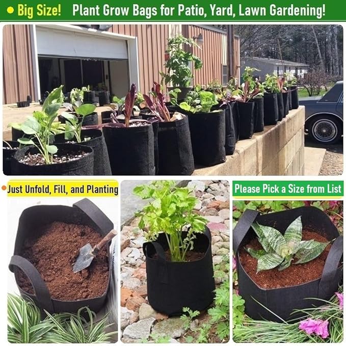 3-Pack 50 Gallon Thickened Plant Grow Bags Large (30x16 in) Heavy Duty Fabric Plant Pots Garden Bag for Potato,Tomato Planter,Herbs Veggies Planting,Flower Pots,Barrel Planter,Leaf Bag,Yard Waste Bags