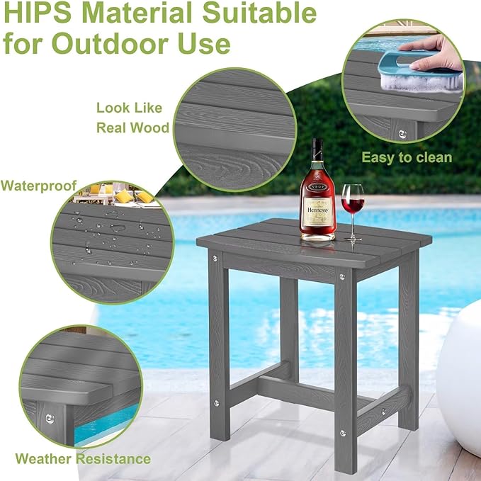 Y&M Outdoor Side Table, HIPS Adirondack Small Single Table, Waterproof Square Outside Table, Balcony Modern End Tables for Patio, Pool, Beach, Porch, Deck, Indoor or Outdoor Use, Dark Gray