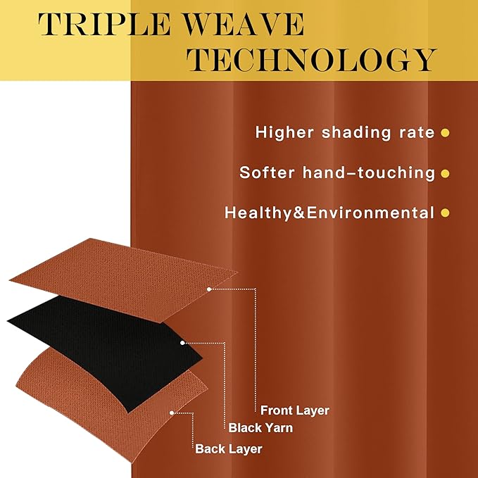 NICETOWN Blackout Curtains 120 inch Length for Sliding Glass Door, Grommet Thermal Insulated Room Darkening Sound Reducing Drapes for Room Divider, 1 Panel, W52 x L120, Burnt Orange