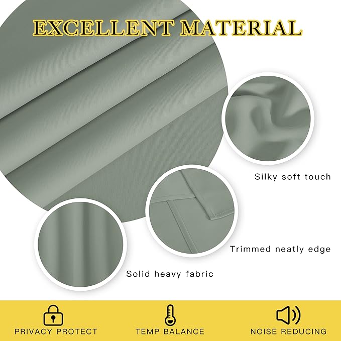 NICETOWN Blackout Kitchen Curtain 54 inches Long - Grommet Thermal Insulated Solid Window Treatment Light Blocking for Kids Room/Bedroom (Sage Green, W52 x L54, 1 Panel)