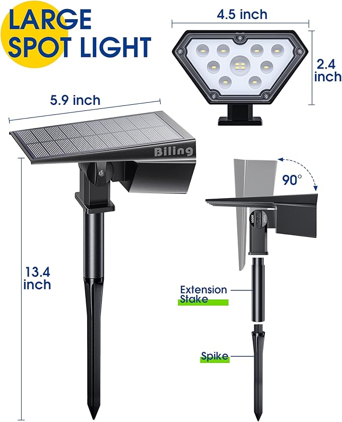 Biling Solar Spot Lights Outdoor, Bright 700 Lumen Solar Outdoor Lights IP67 Waterproof Adjustable Landscape Spotlights for House Tree Patio Pathway Yard Garden Driveway - Warm White(4 Pack)