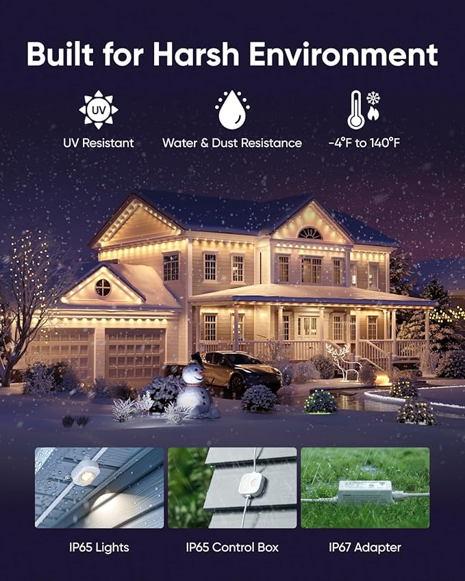 eufy Permanent Outdoor Lights E22, 50ft with 30 Triple-LED Lights, Smart RGBWW for Christmas, Daily and Holiday, Up to IP67 Waterproof, AI Light Themes for Christmas Decorations, Works with eufy Cams
