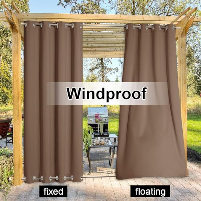 NICETOWN Outdoor Curtain for Patio Waterproof, Thermal Insulated Top & Bottom Grommet Blackout Windproof Cabana Curtain & Drape Keep Warm Divider for Party, Terrace, Wedding, Tan, 1 PC, W100 by L95