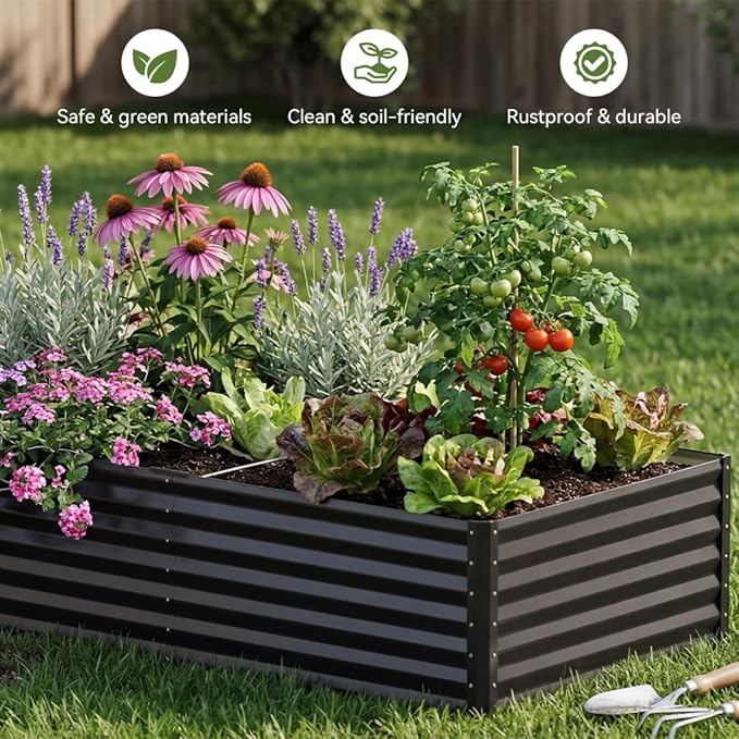 COMHOMA Galvanized Raised Garden Bed,Large Metal Planter Box for Outdoor Vegetables,Corrugated Steel Herbed Plants Container,Extra Deep Gardeners Kits with Open Bottom (2, 6x3x2FT)
