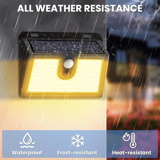 [4 Packs] Solar Motion Sensor Outdoor Lights, Super Bright Solar Lights Outdoor Waterproof, 3 Lighting Modes Security Wall Light for Outside Walking Dog Fence Backyard Deck Garden Door Step Garage
