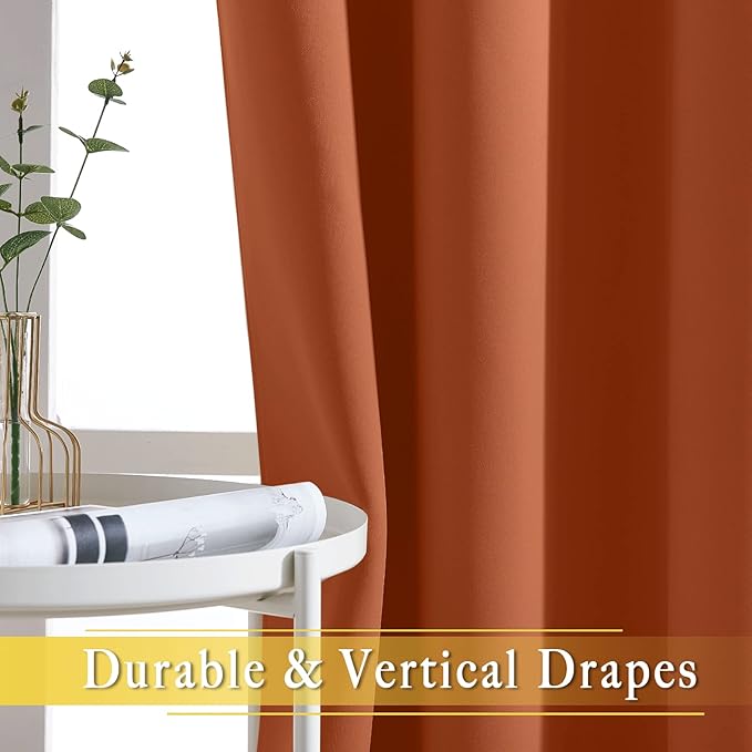 NICETOWN Sliding Door Curtain 108 Inches Long - Blackout Thermal Insulated Grommet Room Divider Privacy Drape for Patio Glass Door, 1 Panel, Burnt Orange, 100 Inch Extra Wide