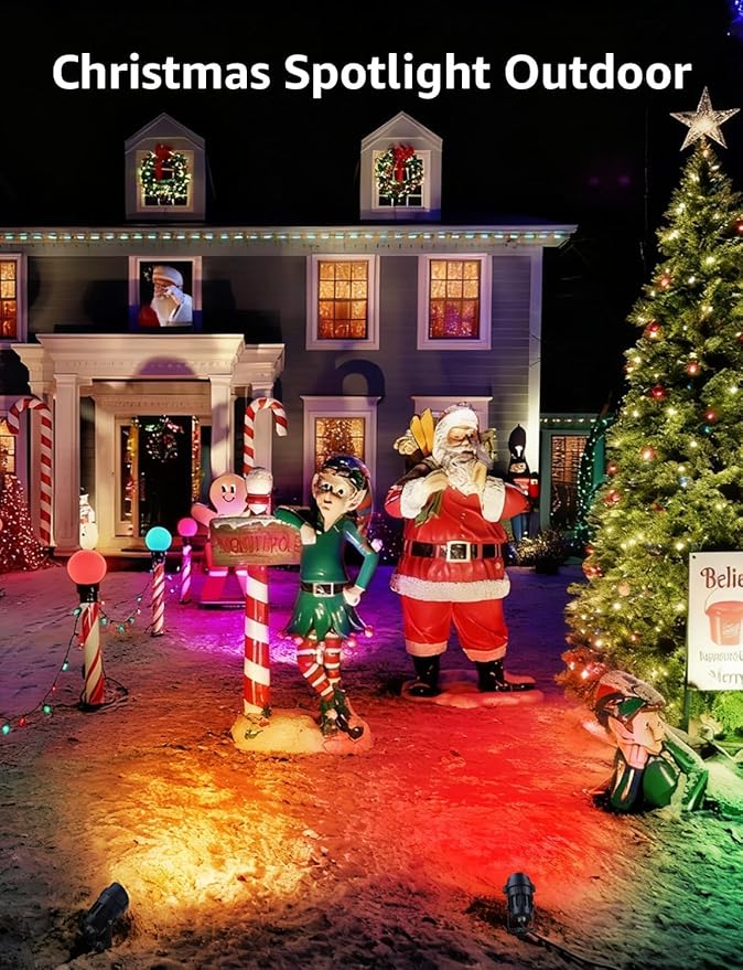 SUNVIE Christmas 12W RGB Color Changing Landscape Lights Low Voltage LED Landscape Lighting Remote Control Spotlight Waterproof Garden Pathway Christmas Decoration Outdoor, 8 Pack with Connector