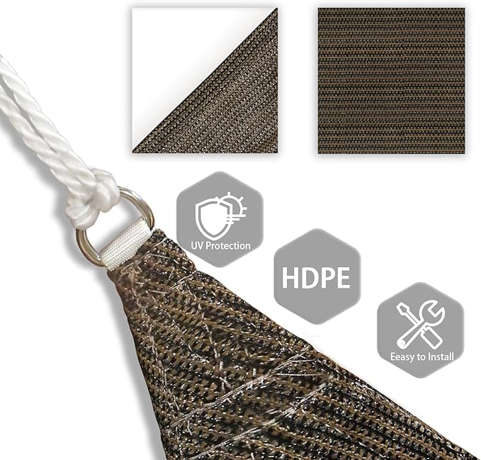 Patio Paradise 24' x 24' x 23'10“ Sun Shade Sail Triangle Canopy, Permeable Shade Cloth Fabric Sunlight Block Patio Cover HDPE Deck Awning for Outdoor Backyard Pergolas Roof Shading, Brown