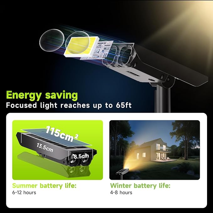 Solar Spotlights Outdoor Waterproof- 2 IN 1 Solar Spot Lights Outdoor with 2 Lighting Modes & PC Light Guide Column for Garden Yard Pathway | Warm Yellow 3000k Spotlights | IP65 Waterproof | 6 Pack