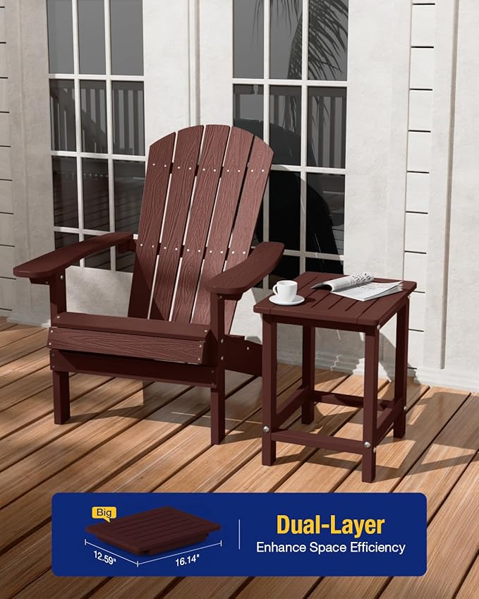 YEFU Outdoor Side Table for Patio: 16" HIPS Weather - Resistant Adirondack Tables Set of 2 - Small Square End Table for Backyard Living Room Bedroom - Indoor Outdoor Durable Table Coffee