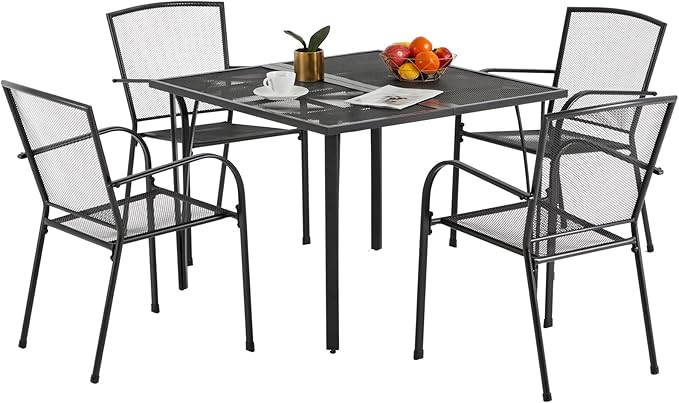 AECOJOY 39.4" Outdoor Patio Dining Table for 4, Square Metal Patio Table with 1.6" Umbrella Hole, All-Weather Resistant Outdoor Furniture Tables for Patio, Backyard, Garden, Poolside (Dark Grey)
