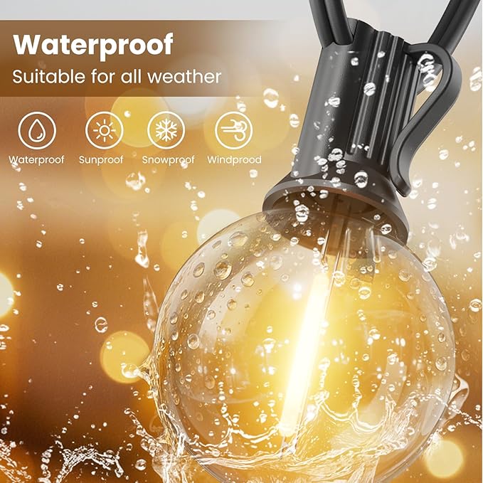RTTY Dense-Glow 200FT Outdoor String Lights Expandable System with 100 G40 Bulbs (2x100FT) - for Sprawling Properties, Large Commercial Patios, or Dual-Zone Backyard & Event Lighting