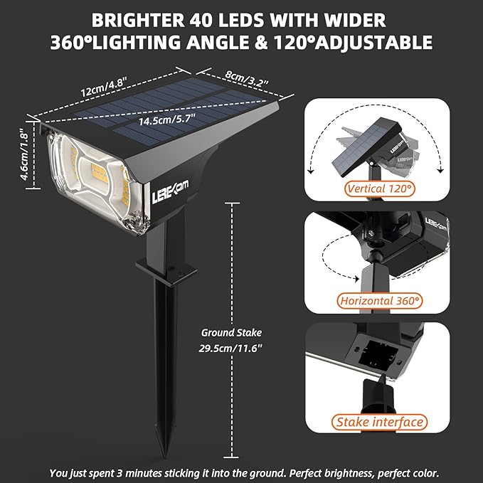 Solar Spot Lights Outdoor Landscape Lights, IP65 Outdoor Waterproof Spotlights, 40 LED's Outdoor Solar Lights for Yard Palm Trees Driveway Patio Pool 10 Pack