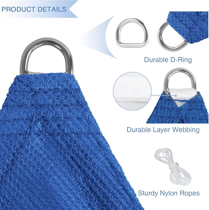 E&K Sunrise 13' x 13' x 13' Sun Shade Sail Triangle Canopy Shade Cover UV Block for Patio Backyard Garden Outdoor (Blue)