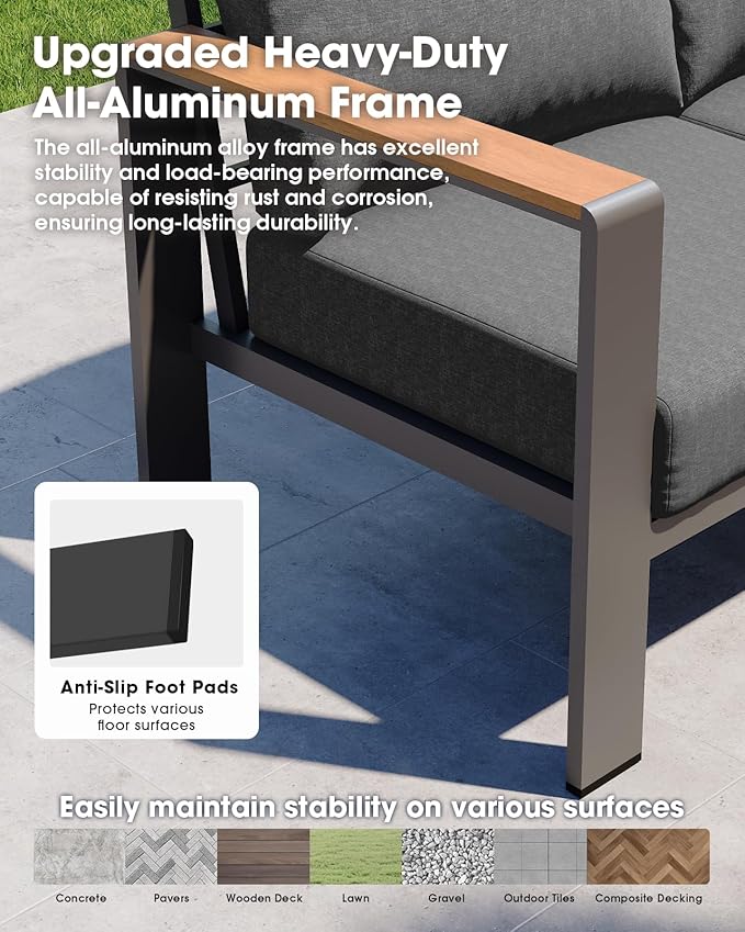 Aluminum Outdoor Patio Furniture Set 8 Seats, Outdoor Sectional Corner Sofa, Patio Conversation Set with Coffee Table & Washable Cushions, Furniture Set for Porch, Balcony, Deck, Graphite