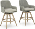 Signature Design by Ashley Seton Creek Casual Weather Resistant 360-Degree Swivel 31.75" Outdoor Bar Height StainlessBar Stool with Cushion, Set of 2, Beige & Light Gray