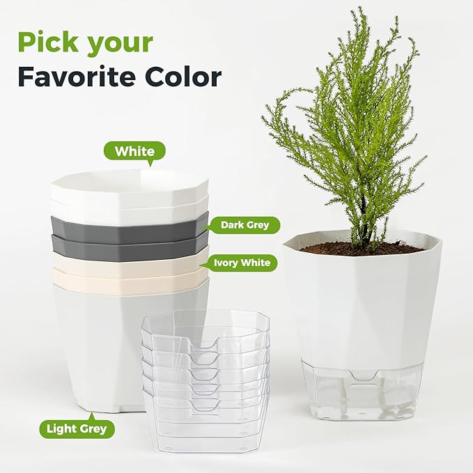 10 Pack Self Watering Pots for Indoor Plants, 6.7 Inches Self Watering Planters African Violet Pots Clear Pots for Herb Orchid Flower Houseplant, Dark Grey