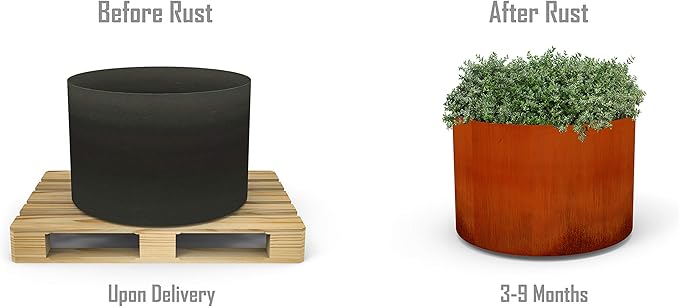 Plantercraft Large Round Planters for Outdoor Plants | 20 x 12 Inch Corten Steel Planter | Heavy Duty Metal Planter for Patio & Garden