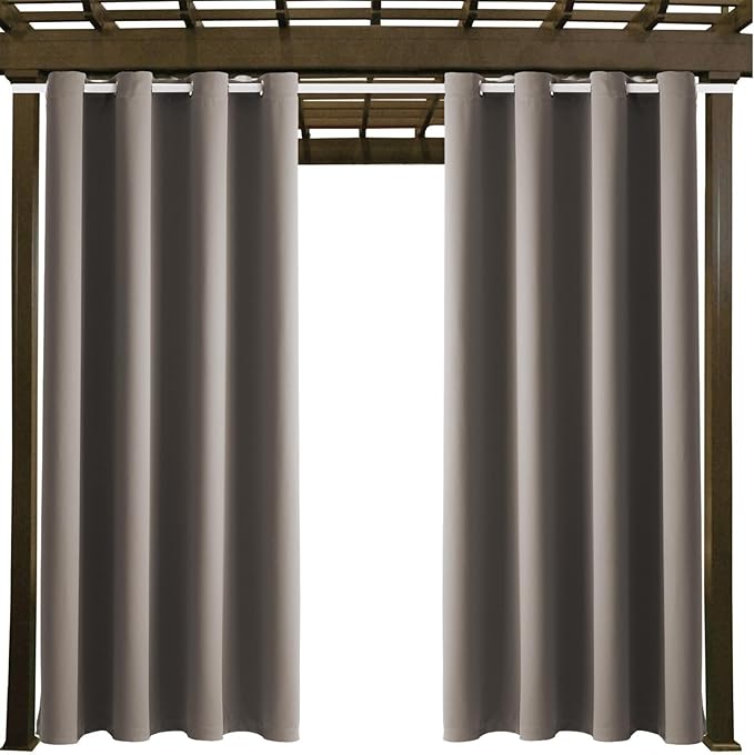 DIVA EN CAMINO DEC Outdoor Patio Curtain Waterproof Darkening Thermal Insulated Indoor Curtains for Bedroom, Porch, Living Room, Pergola, Cabana, W52 x L132, Taupe, Set of 2 Panels