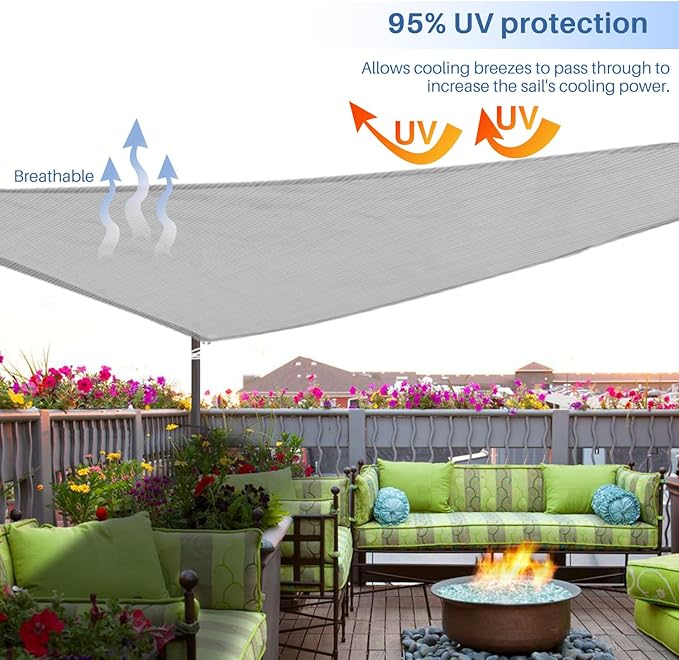 E&K Sunrise 26' x 26' x 26' Sun Shade Sail Triangle Canopy Shade Cover UV Block for Patio Backyard Garden Outdoor (Light Gray)