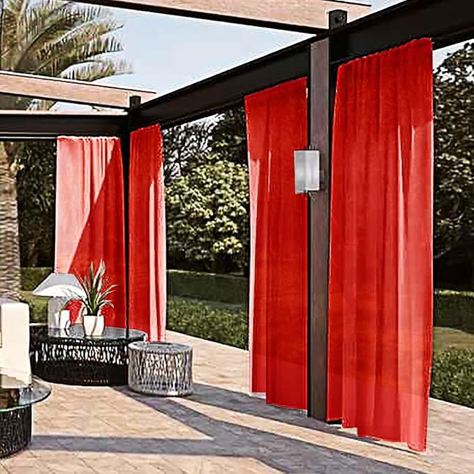 SpaceDresser Waterproof Outdoor Sheer Curtains for Patio - 4 Panels Rod Pocket Indoor Voile Sheer Curtain for Living Room,52W x 96L inch, Red