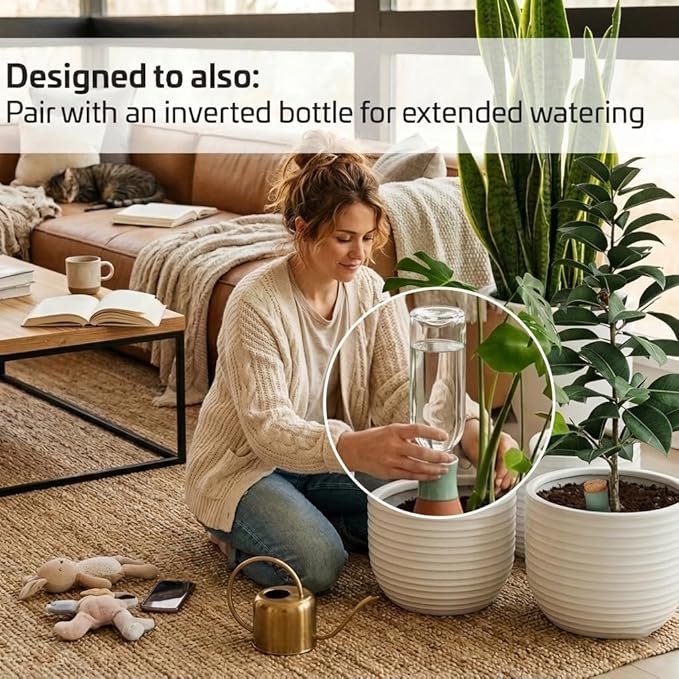 Ollas Plant Watering Globes - Terracotta Self Watering Planter Insert - Watering Bulbs for Indoor and Outdoor Plants with Easy Top Refill System - Set of 4 (Jade Green)