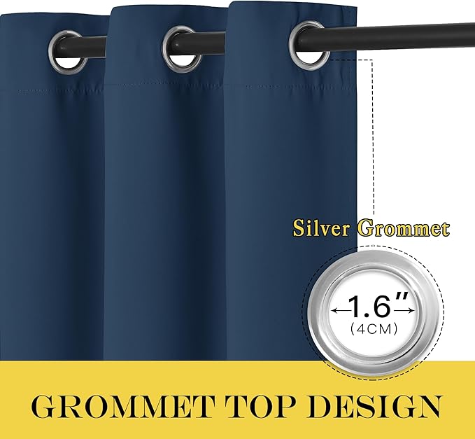 NICETOWN Moroccan Blue Blackout Curtain for Living Room - Solid Thermal Insulated Grommet Blackout Panel/Drape for Bedroom Kitchen Window (1 Panel, 52 inches Wide by 54 inches Long)