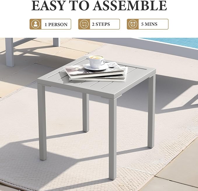 Crestlive Products Aluminum Outdoor Side Table Set of 2, Pool Lounge Chair Side Table, Weather Resistant Small Square Coffee End Table for Patio, Yard, Garden, Porch, Deck, Outdoor