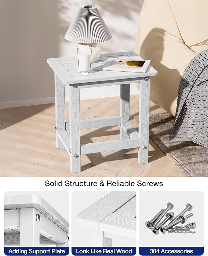 YEFU Outdoor Side Table for Patio: 16" HIPS Weather - Resistant Adirondack Tables - Waterproof Small Square End Tables for Backyard Pool Porch Balcony - Indoor Outdoor Durable Table White