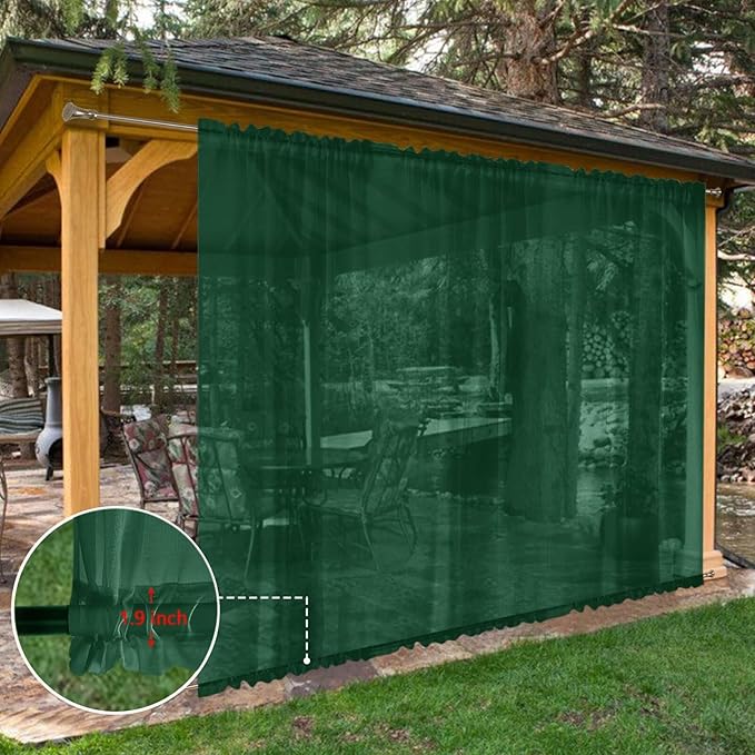 SpaceDresser Waterproof Outdoor Sheer Curtains for Patio - 2 Panels Rod Pocket Indoor Voile Sheer Curtain for Living Room,100W x 84L inch, Foliage Green