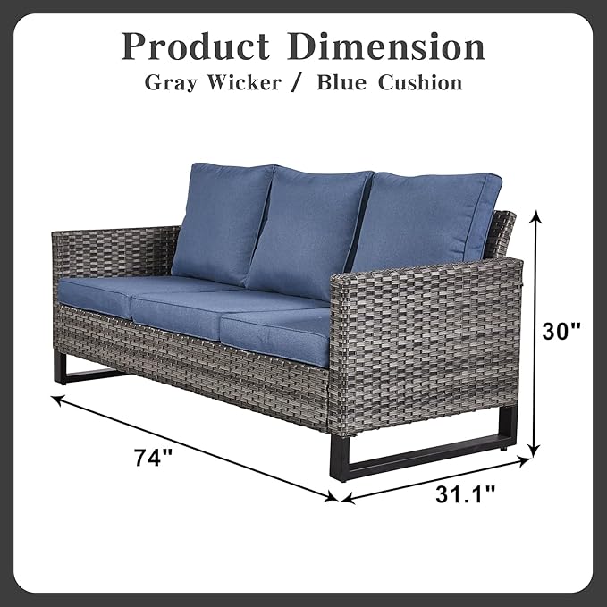 Belord 6 Piece Outdoor Furniture Patio Wicker Sofa Set, Oversize Outdoor Dining Chairs with Rattan Ottomans, Conversation Sets Patio Furniture Come with Removable Washable Cushion Blue