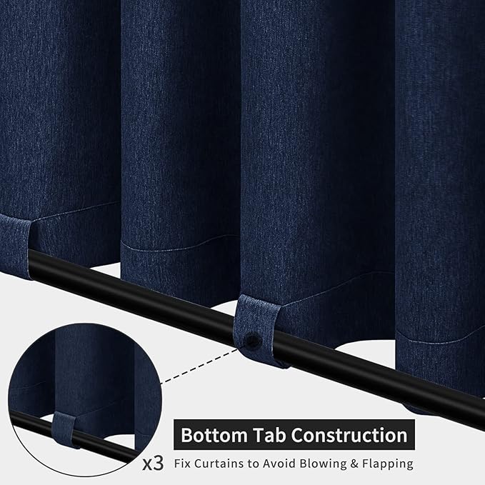 Easy-Going Linen Look Outdoor Curtains Waterproof Windproof Porch Curtains, Soft Thicken Outdoor Privacy Curtains for Patio, Gazebo, Grommet Top and Tab Bottom Drape, 1 Panel, 54x120 inch, Navy