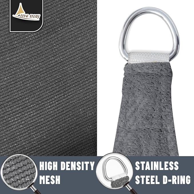 LOVE STORY Custom Size 8'x18' Dark Grey Sun Shade Sail Rectangle UV Block Canopy Patio Sail Sunshades Fabric for Outdoor Garden Carport (We Make Custom Size)