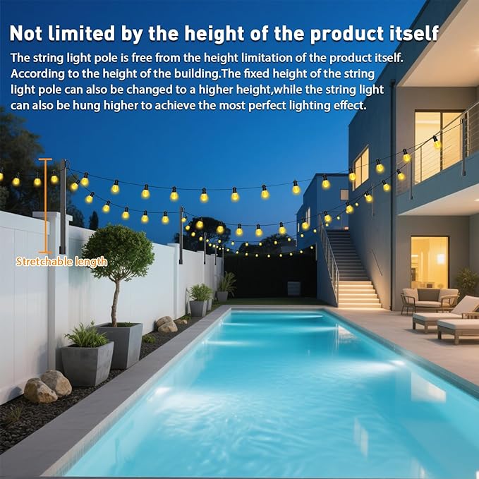 AILBTON 8 Pack 2.8Ft String Light Poles,Light Poles for Outside String Lights,Outdoor Light Poles with Fence Bracket,Metal Pole Stand for Patio,Backyard,Deck