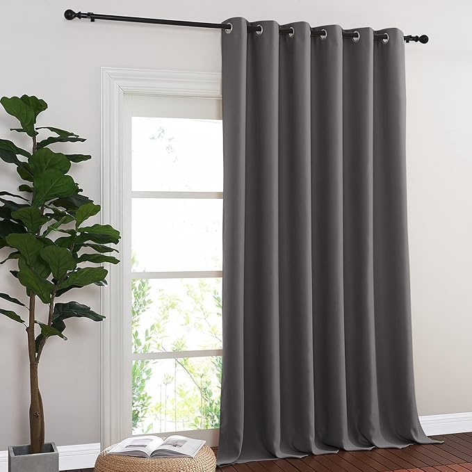 NICETOWN Blackout 118 inch Long Curtain for Living Room, Grommet Room Divider Sound Reducing Window Treatment for Sliding Glass Door/Bedroom, Gray, W80 x L118, 1 Panel