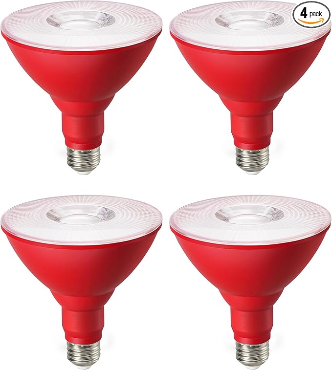 EDISHINE PAR38 Red LED Flood Light Bulbs Outdoor, Dimmable LED Light Bulb, 18W(120W Equivalent), Outdoor Weatherproof Light Bulb, E26 Base, 4 Pack