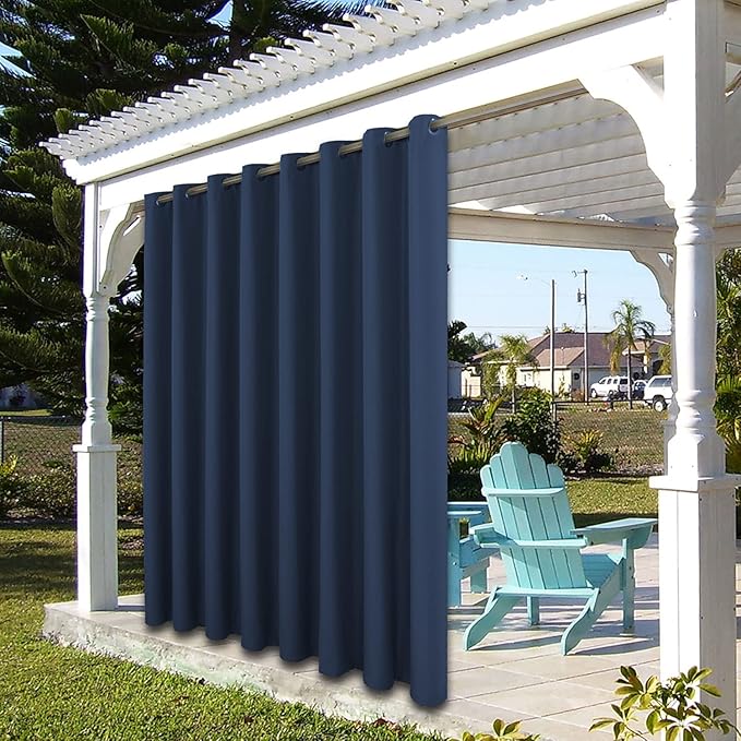BONZER Outdoor Curtains for Patio Waterproof Thick Privacy Grommet Light Filtering Outside Curtains for Porch Pergola Gazebo Deck, 1 Panel, 84W x 84L inch, Navy