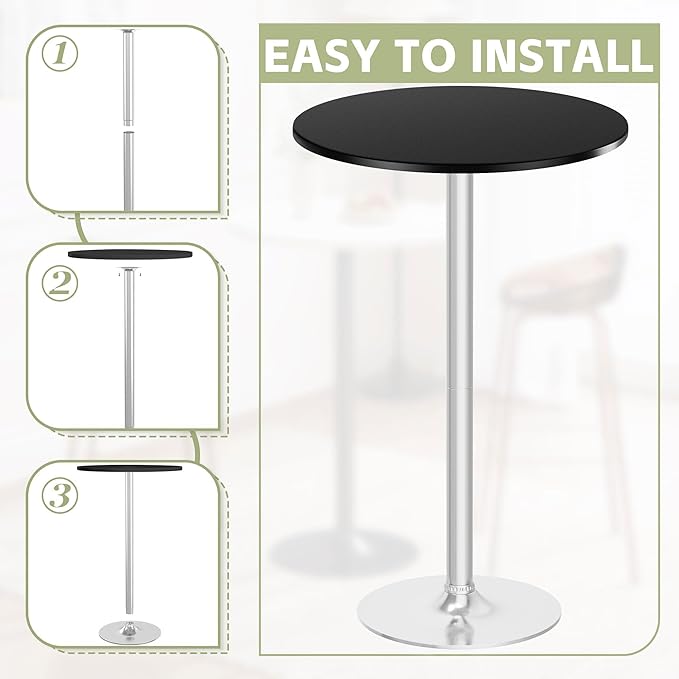 Flamaker Round Bistro Pub Table Modern Style Metal Base MDF Top Cocktail Bar Table Counter Bar Height for Pub, Dining Room, Party (2, Black-Silver)