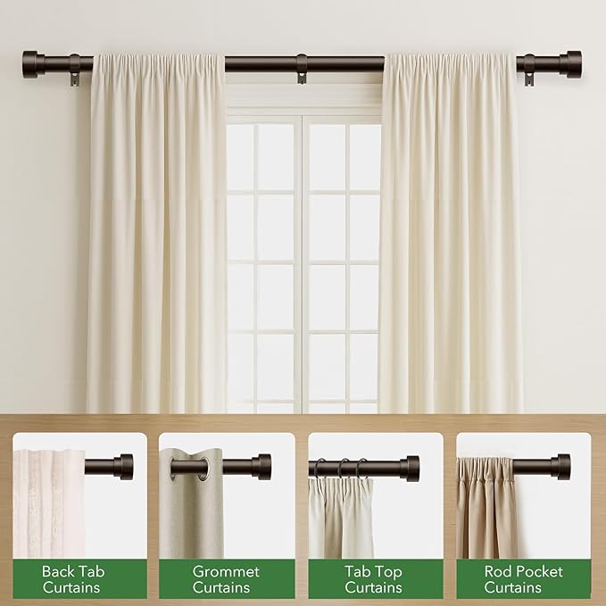 Curtain Rods for Windows 72 to 144, 1 Inch Adjustable Heavy Duty Long Window Drapery Rods with End Caps, Indoor Outdoor Curtain Rod for Patio Bedroom, Size 32" - 150", Antique Bronze
