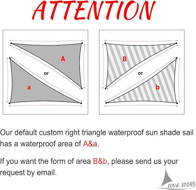 LOVE STORY Right Triangle 8'x8'x11.3' Waterproof Sun Shade Sail Canopy UV Block for Outdoor Patio Backyard Carport,Dark Grey(We Make Custom Size)