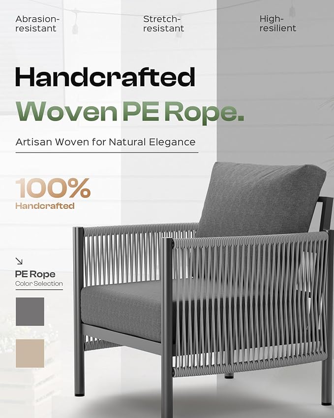 Aluminum Outdoor Patio Furniture Set with Dual-Layer Coffee Table, 5 Piece Modern Patio Conversation Sets with PE Rope, Outdoor Sectional Sofa with Thick Cushions for Balcony, Deck, Charcoal