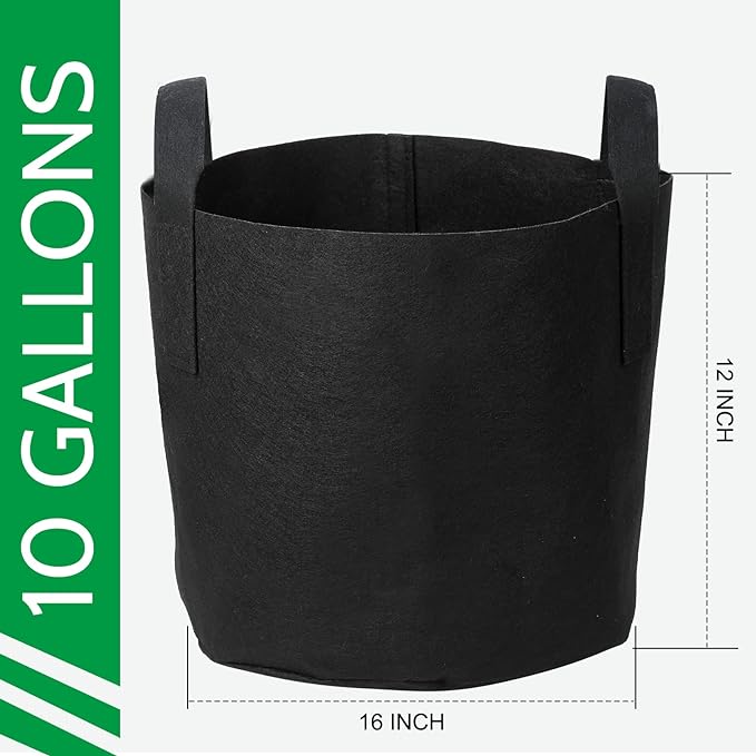 JERIA 12-Pack 10 Gallon Grow Bags, 300G Thickened Nonwoven Garden Pots,Heavy Duty Fabric Pots with Reinforced Handles
