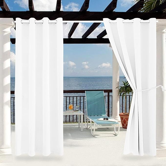 Outdoor Indoor Curtains W52 x L132 for Patio - Weather-resistant Window Panels Privacy Protect Grommet Top Thermal Insulated Home Curtain for Porch Pergola Lawn Garden Hot Tub Area (2 Panels)