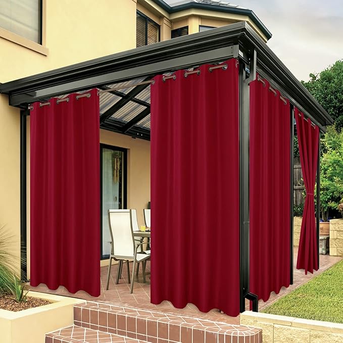 BONZER Outdoor Waterproof Curtains for Patio Privacy Grommet Light Filtering Outside Curtains for Gazebo, Porch, Pergola, Pavilion, 1 Panel, 84W x 120L inch, Red