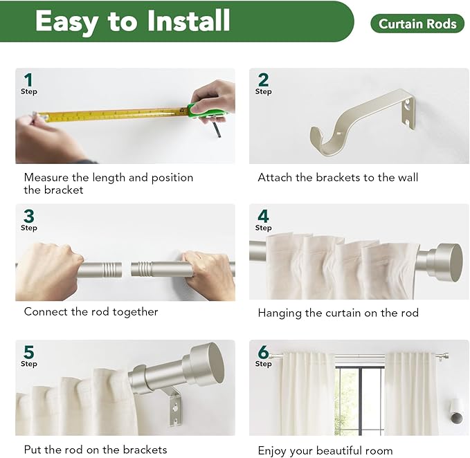Curtain Rods for Windows 72 to 144, 1 Inch Adjustable Heavy Duty Long Window Drapery Rods with End Caps, Indoor Outdoor Curtain Rod for Patio Bedroom, Size 32" - 150", Brushed Nickel