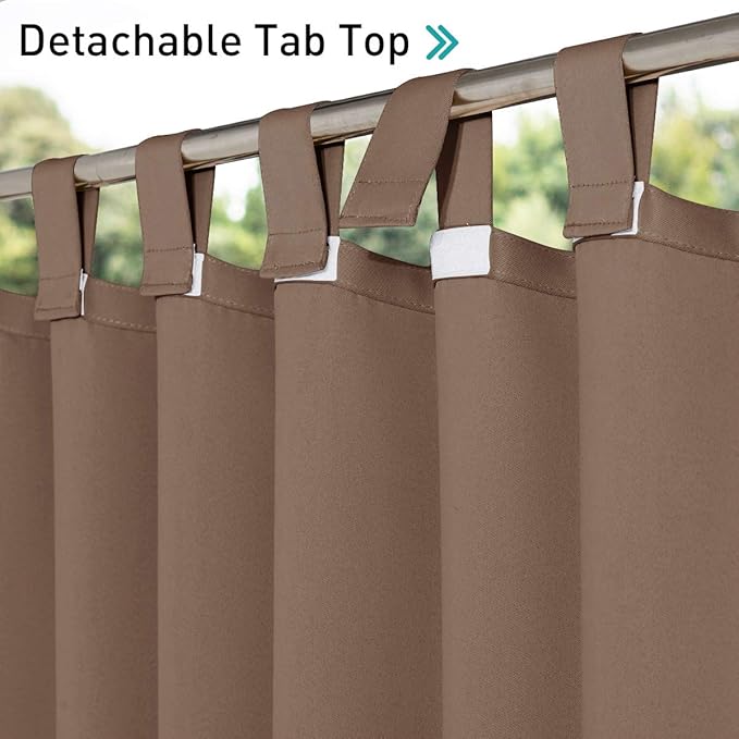 NICETOWN 2 Panels Outdoor Curtainss for Patio Waterproof Extra Wide 84" W x 84" L, Sticky Tab Top Vertical Blinds Thermal Insulated Sunlight Block Blackout Slider Drapes for Lounge/Balcony, Tan
