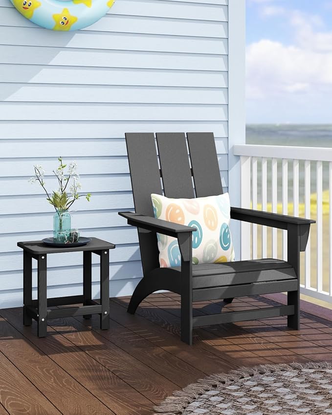 Weatherproof Outdoor Side Table, HDPE Small Outdoor Table for Adirondack, 16.6-Inch Patio Square End Tables for Garden, Backyard, Porch, Deck, Balcony, Poolside (Black)